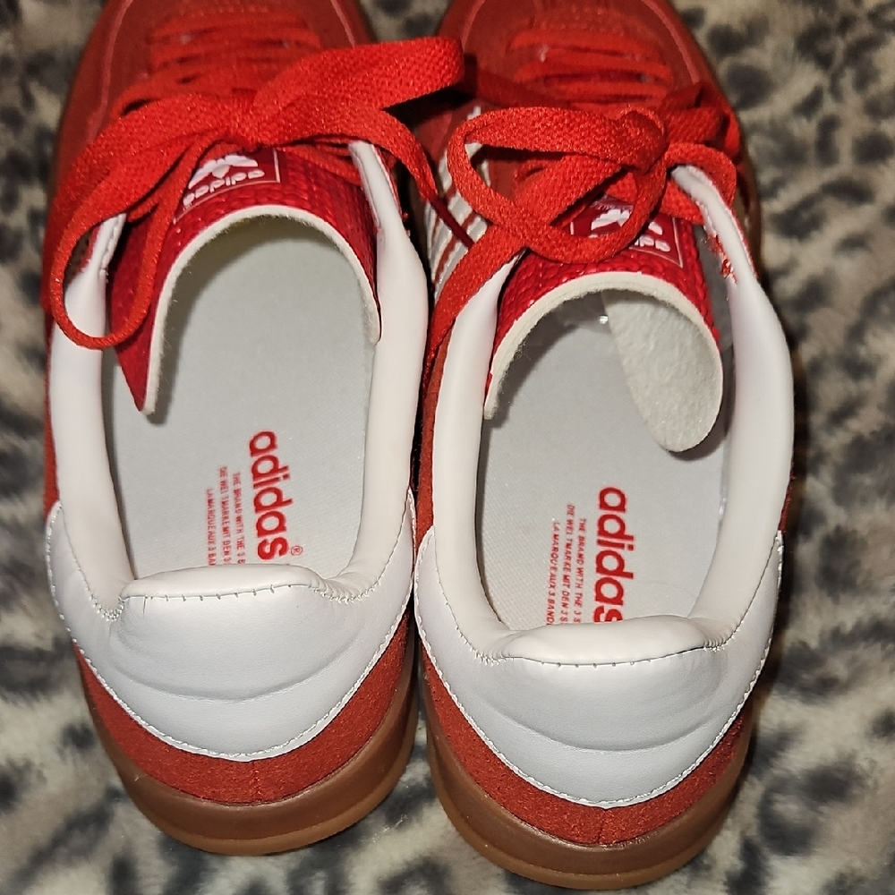 adidas Red Suede Gazelle Sneakers with White Stripes and Gum Sole - Picture 4 of 5